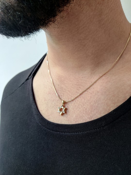 תליון מגן דוד ייחודי מזהב צהוב עם קוטר, הוספת שרשרת 14K, I